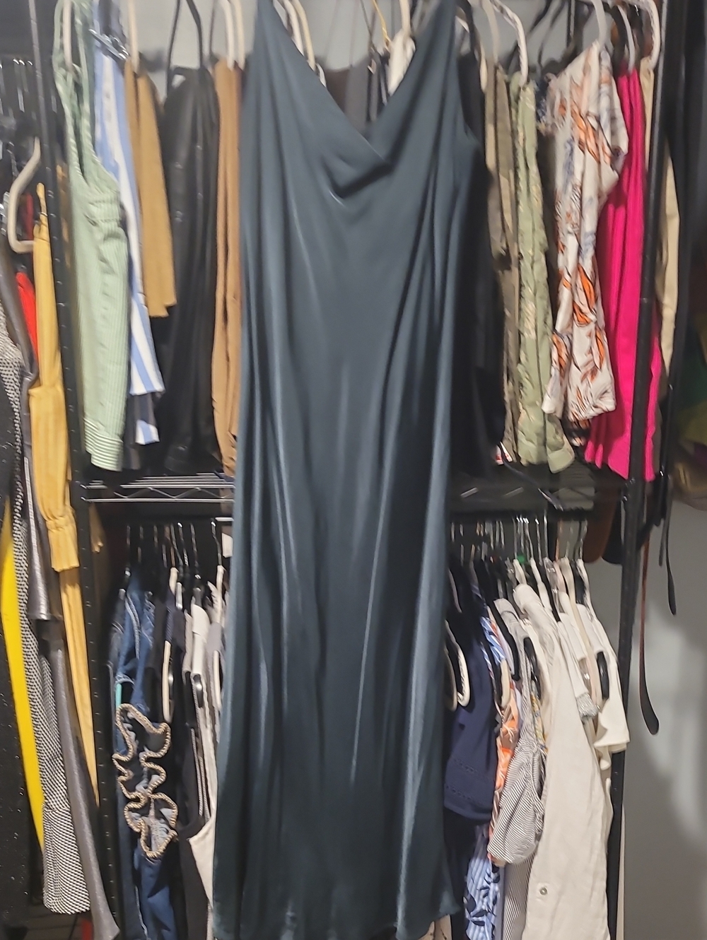 Zara Satin Cowl Neck Maxi Dress in Teal